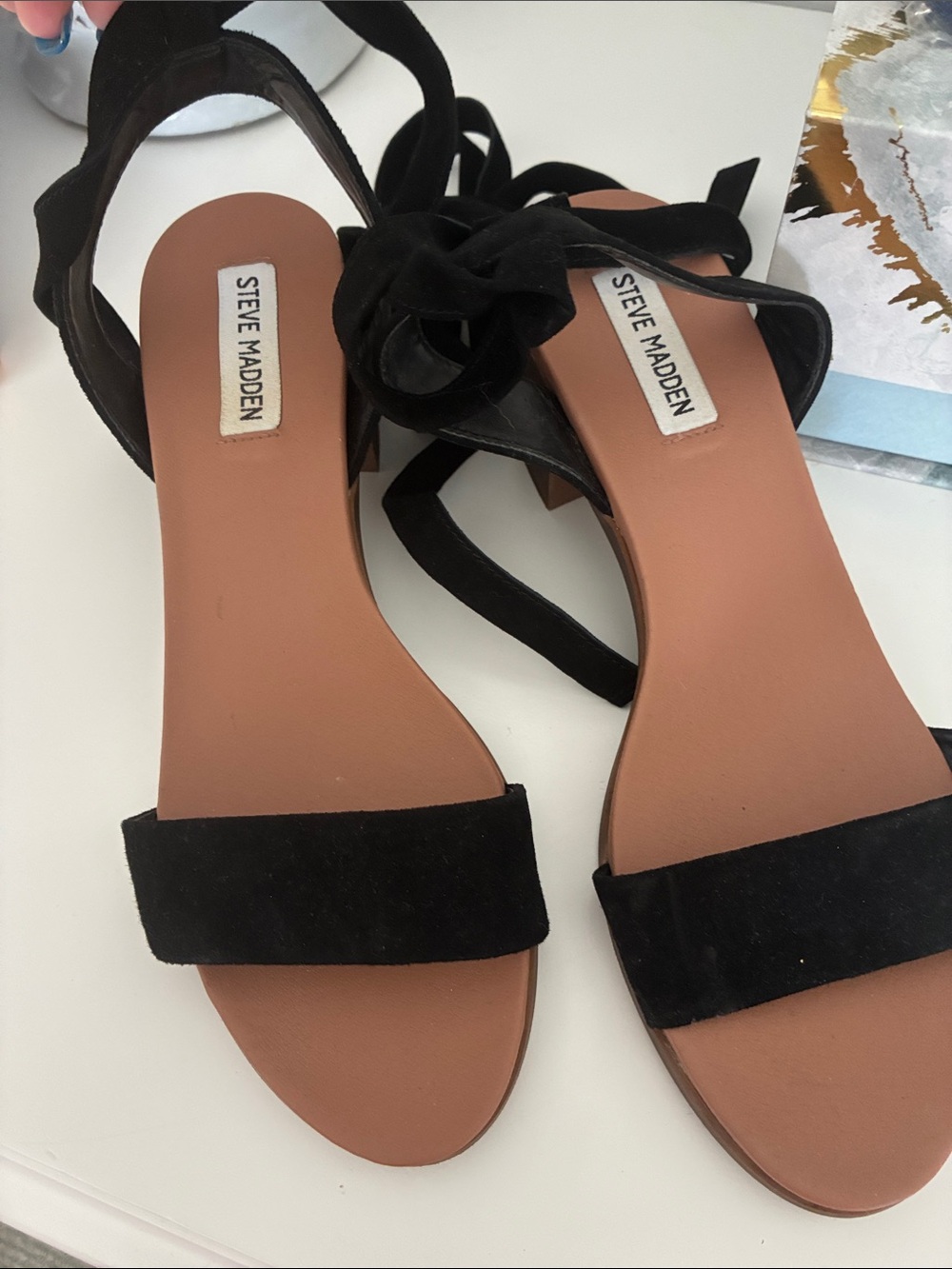 Steve Madden black suede ankle wrap sandals. Worn once size 10